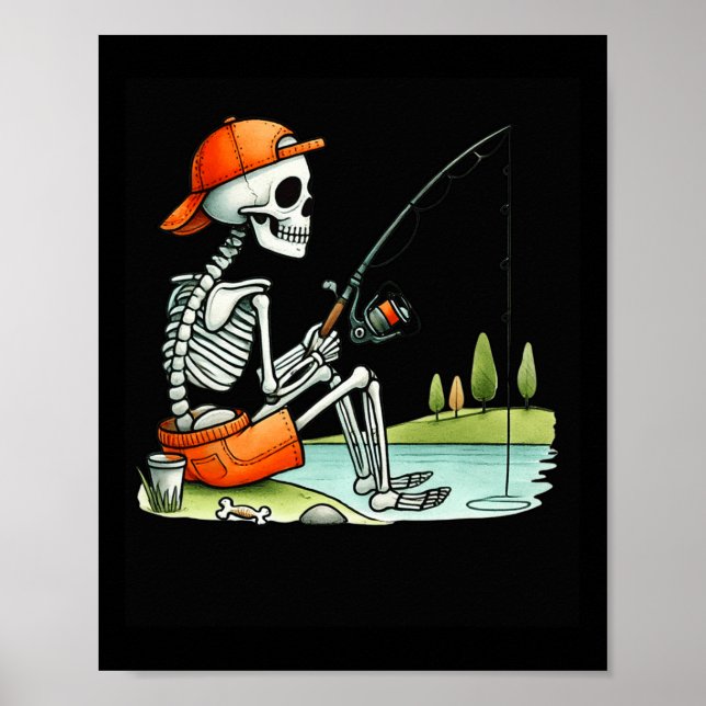 Skeleton Fishing Halloween Costume Funny Fishing B Poster (Framsidan)