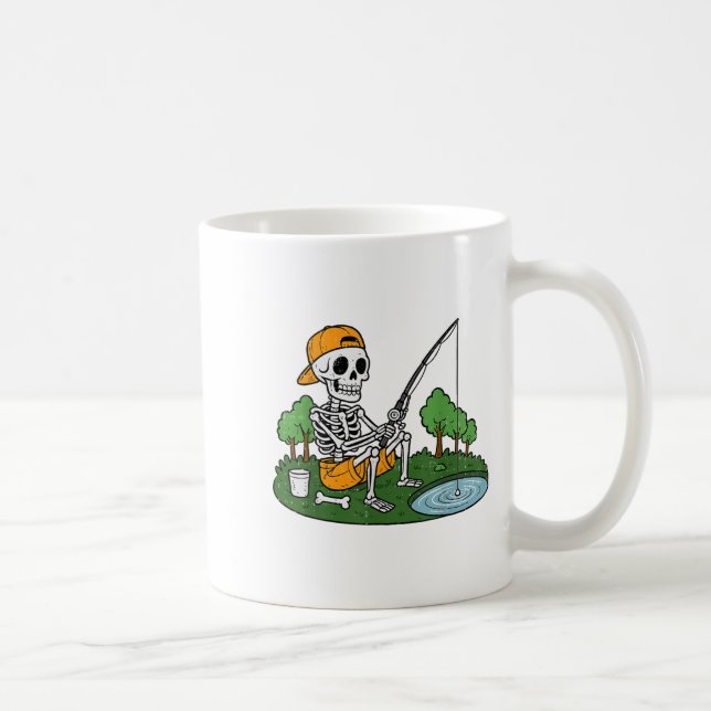 Skeleton Fishing Halloween Soky Fisherman Fish Man Kaffemugg (Höger)