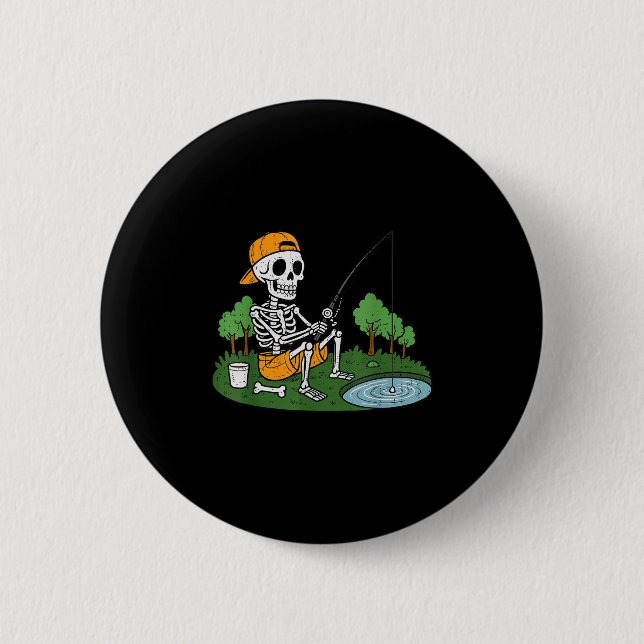 Skeleton Fishing Halloween Soky Fisherman Fish Man Knapp (Framsida)
