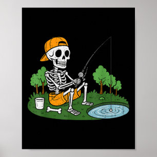 Skeleton Fishing Halloween Soky Fisherman Fish Man Poster