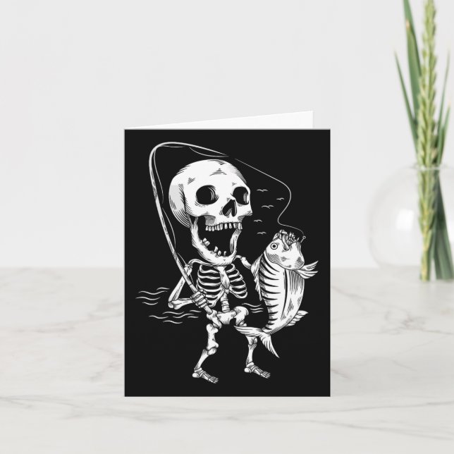 Skeleton Fishing Lazy Halloween Costume Coola Skul Kort (Framsida)
