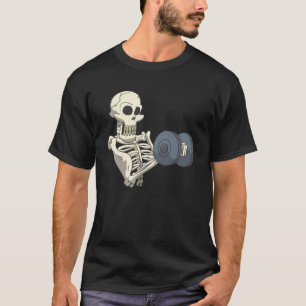 Skeleton Fitness Workout with Curls and Dumbbellin T Shirt