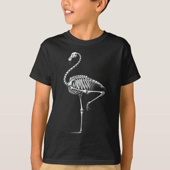 Skeleton Flamingo Halloween T Shirt (Framsida)
