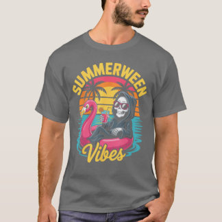 Skeleton Flamingo Spooky Summer Party Beach Summer T Shirt