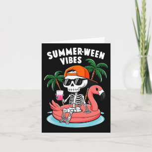 Skeleton Flamingo Summerween Vibes Halloween Boys Kort