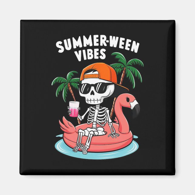 Skeleton Flamingo Summerween Vibes Halloween Boys Magnet (Framsidan)