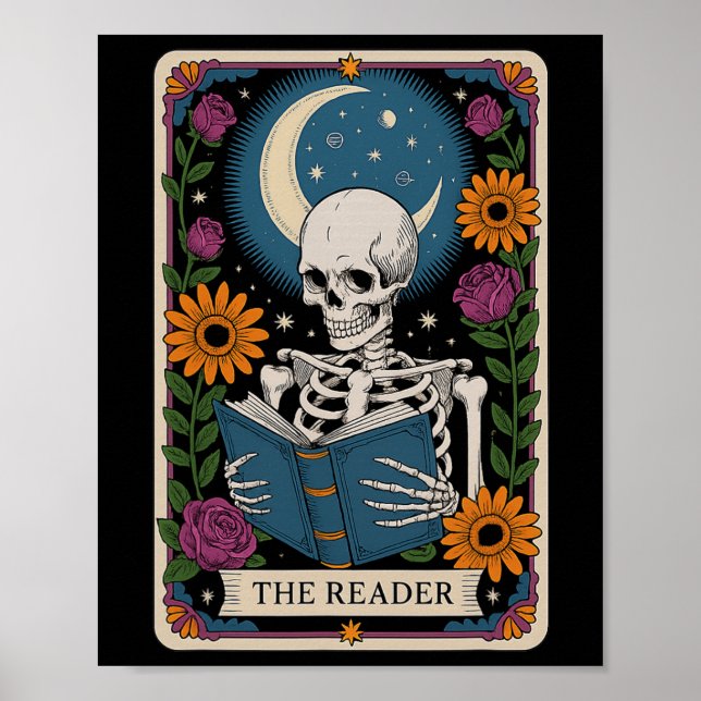 Skeleton för läsarens Tarot Card-läsare vid Bok Bo Poster (Framsidan)