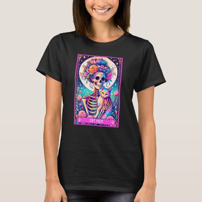 Skeleton för Roligten Cat Mamma Tarot Card T Shirt (Framsida)