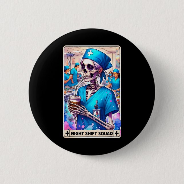 Skeleton Funny Tarot Card Natt Skift Squad Hallow Knapp (Framsida)