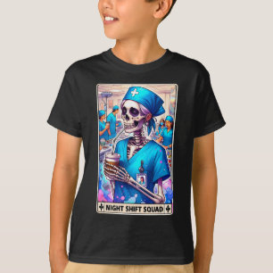 Skeleton Funny Tarot Card Natt Skift Squad Hallow T Shirt
