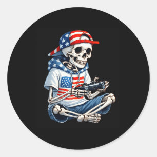 Skeleton Gamer 4:e Juli TV-spel Spelande Pojkar Runt Klistermärke