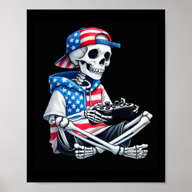 Skeleton Gamer 4th Of July Video Game Gaming Boys  Poster (Framsidan)