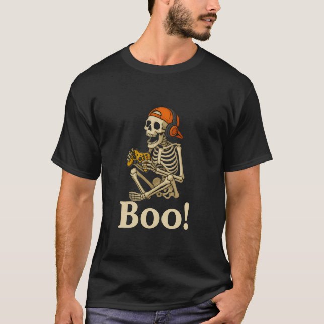 Skeleton Gamer - Boo! Halloween Tee (Framsida)