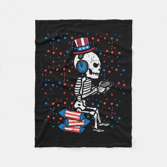 Skeleton Gamer Funny America Boys Kids Manar Fleecefilt (Framsidan)