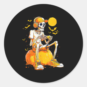 Skeleton Gamer Funny Video Gaming Halloween Boys M Runt Klistermärke