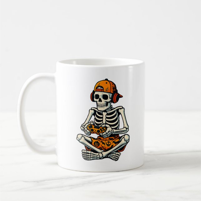 Skeleton Gamer Headphone Funny Halloween-spel Kaffemugg (Vänster)