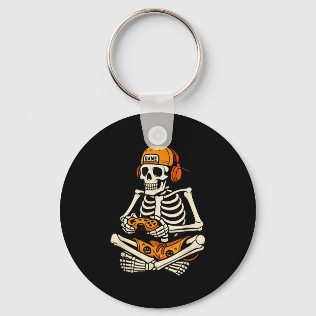 Skeleton Gamer Headphone Funny Halloween-spelbo Nyckelring (Framsida)