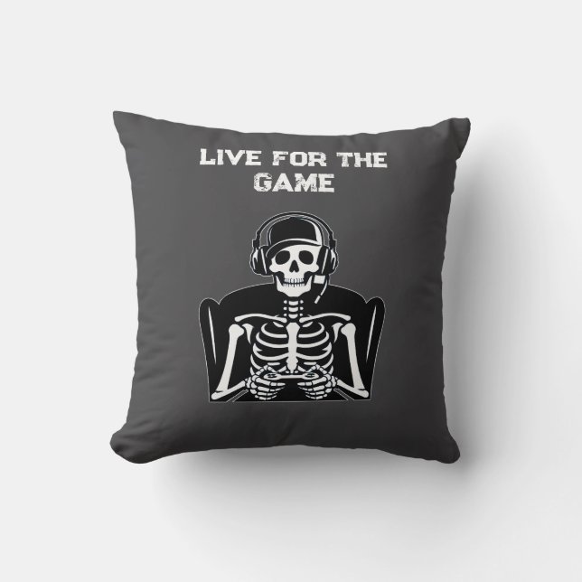 Skeleton Gamer med headset - spel för Coolor Kudde (Framsida)