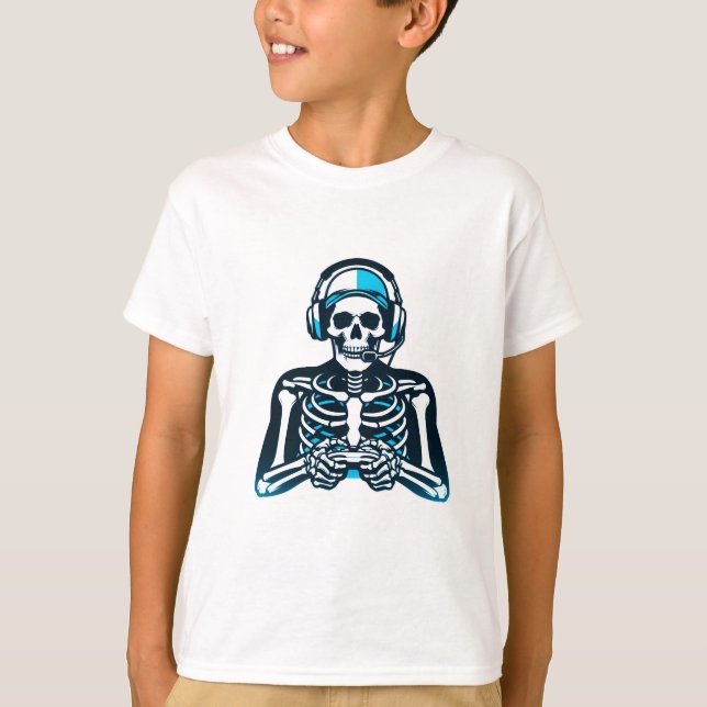 Skeleton Gamer Skull - spelheadset Controller D T Shirt (Framsida)