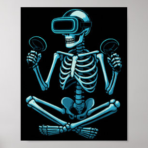 Skeleton Gamer Vr Headset Funny Halloween-spel Poster