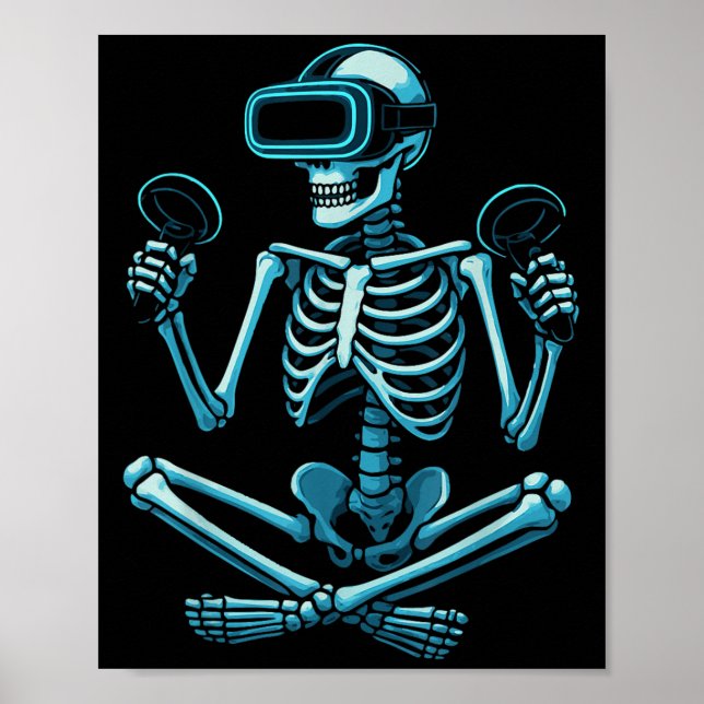 Skeleton Gamer Vr Headset Funny Halloween-spel Poster (Framsidan)