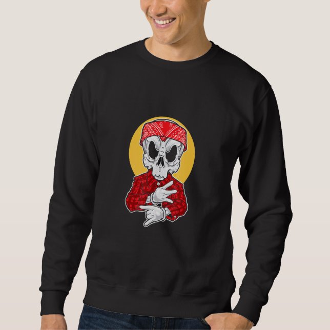 Skeleton Gangsta med Bandana Lång Ärmad Tröja (Framsida)