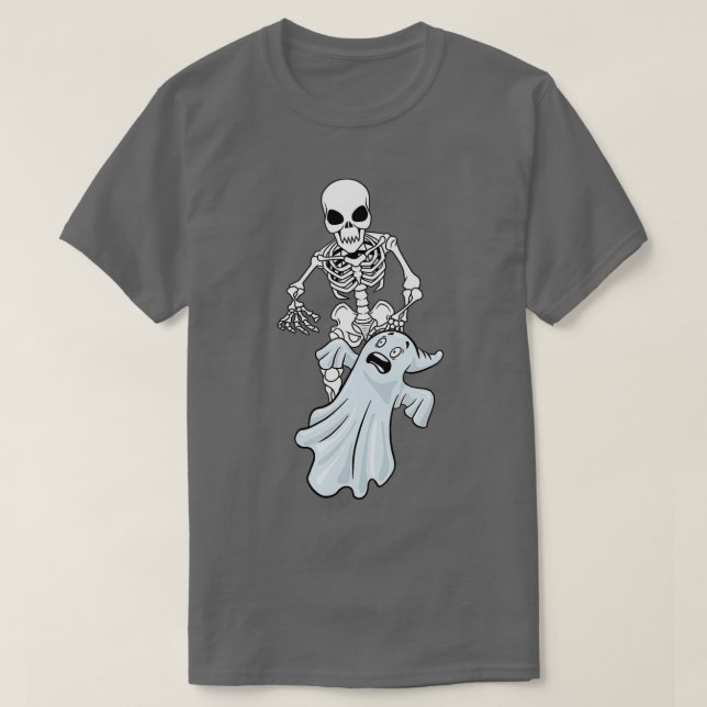Skeleton Ghost Lazy Halloween Costume Roligt Skull T Shirt (Design framsida)