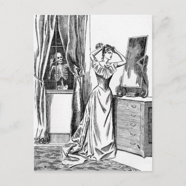 Skeleton Ghoul Monster Victorian Woman Vykort (Framsida)
