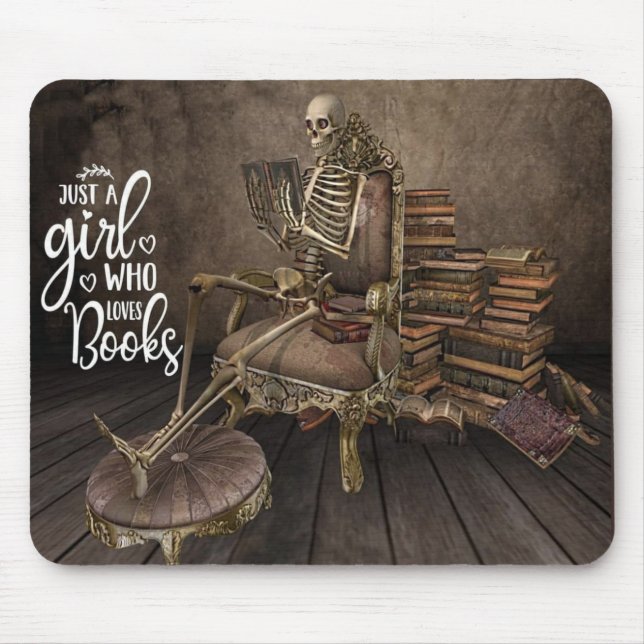 Skeleton Girl Bok Älskare Musmatta (Framsidan)