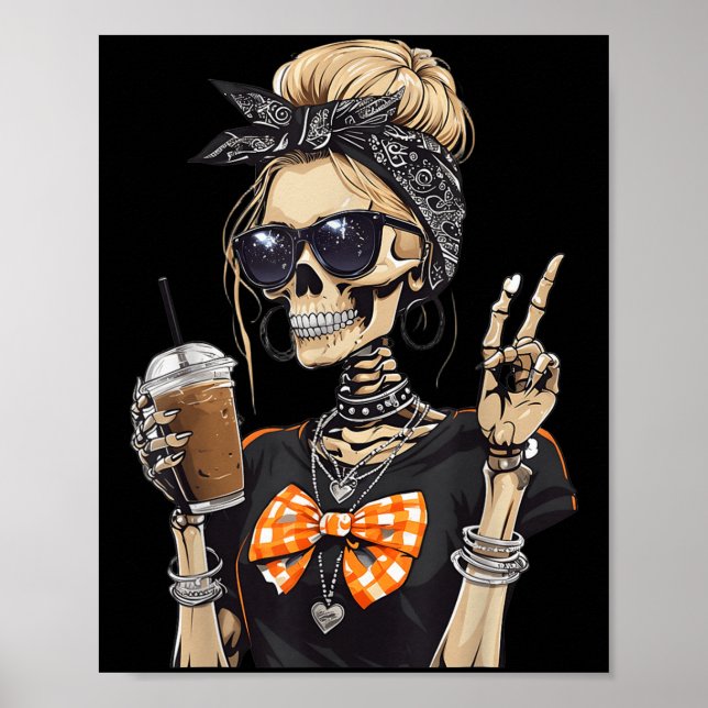 Skeleton Girl Drinking Coffee Fredstecken Graphic  Poster (Framsidan)