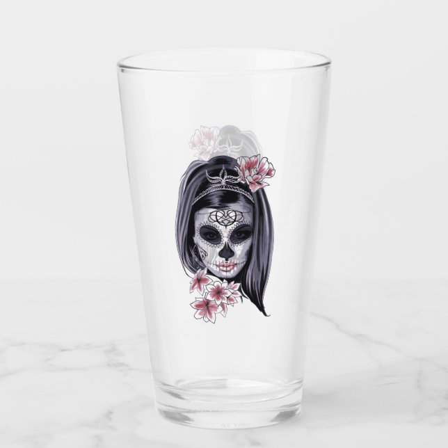 Skeleton Girl Punk Sten Drinking Glass Tumbler Glaskopp (Framsida)