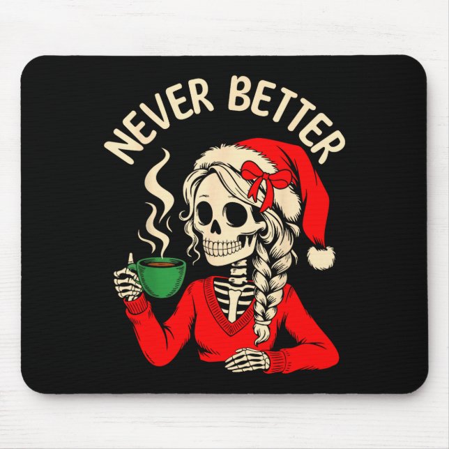 Skeleton Girl Santa Drinking Coffee Xmas Funny Sku Musmatta (Framsidan)