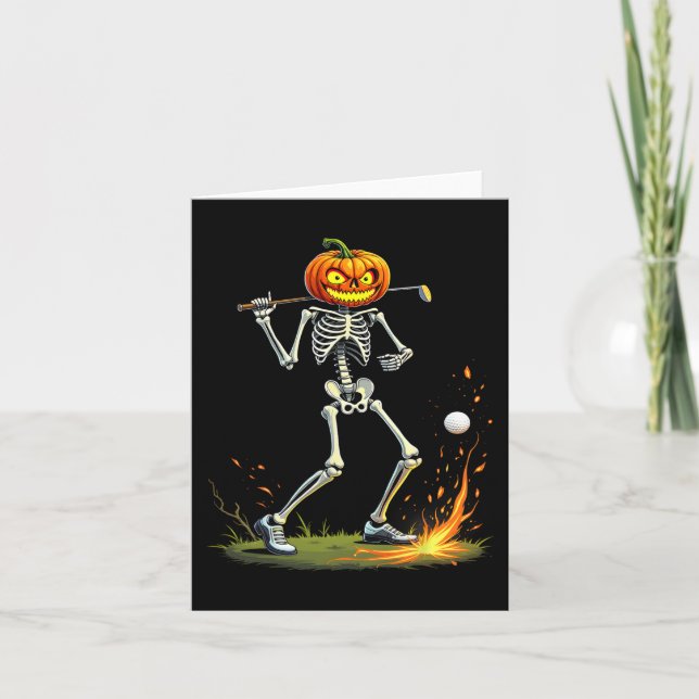 Skeleton Golf Funny Halloween Pumpkin Golfing Golf Kort (Framsida)