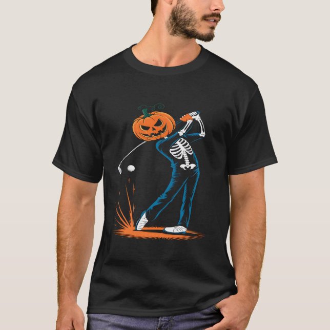 Skeleton Golf Halloween T Shirt (Framsida)