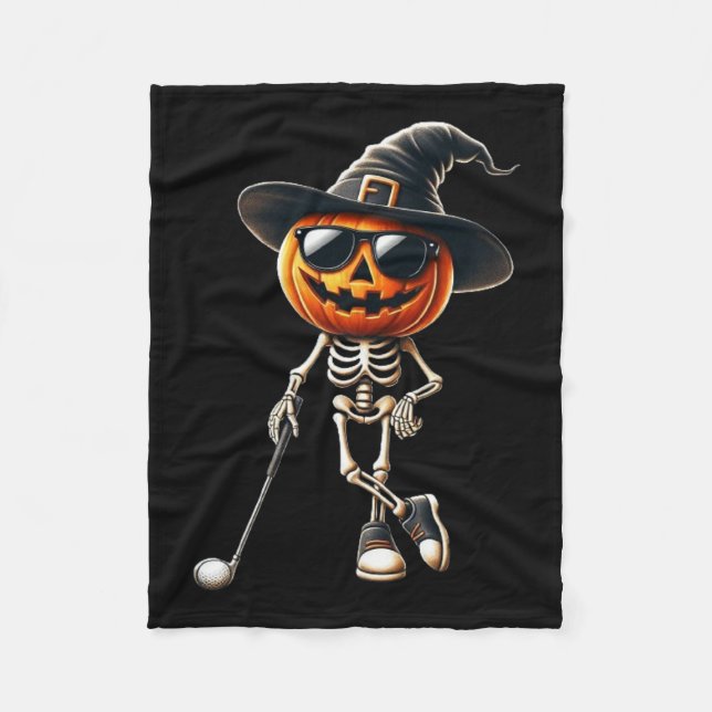 Skeleton Golf Pumpkin Golfing Golfer Halloween Cos Fleecefilt (Framsidan)