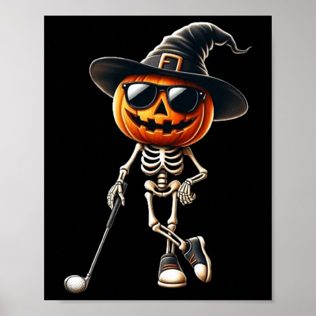 Skeleton Golf Pumpkin Golfing Golfer Halloween Cos Poster (Framsidan)