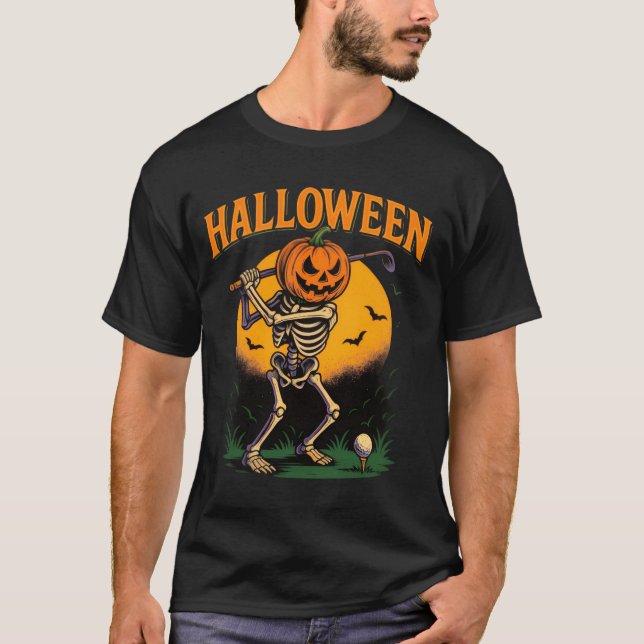 Skeleton Golfer Halloween Design Design T Shirt (Framsida)