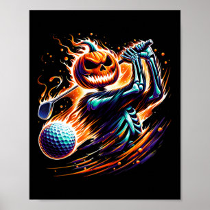 Skeleton Golfing Halloween Pumpkin Golfer Golfer Poster