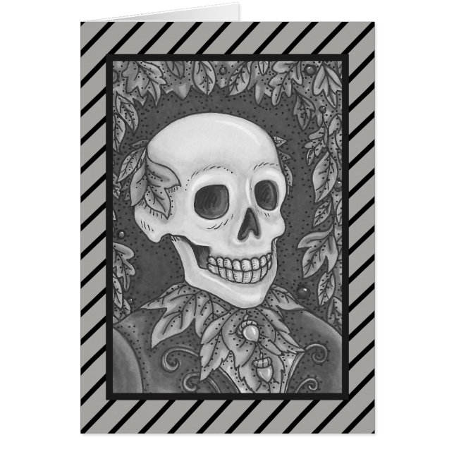 SKELETON GOTH GENTLEMAN SKULL GREETING CARD Blank OBS Kort (Framsidan)