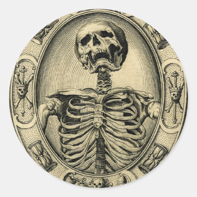 Skeleton, Goth, Medieval Runt Klistermärke (Framsida)