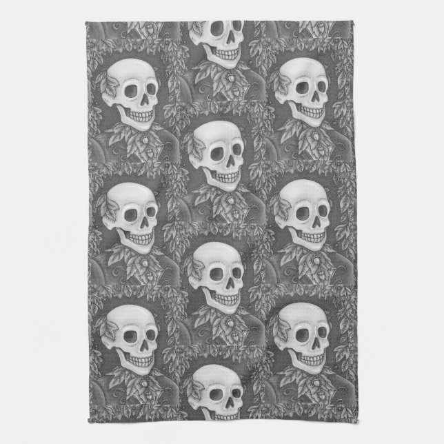SKELETON, GOTHIC GENTLEMAN SKULL KITCHEN TOWEL KÖKSHANDDUK (Vertikal)