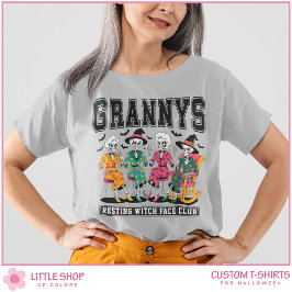 Skeleton Grannys Resting Witch Ansikte Klubb Hallo T Shirt