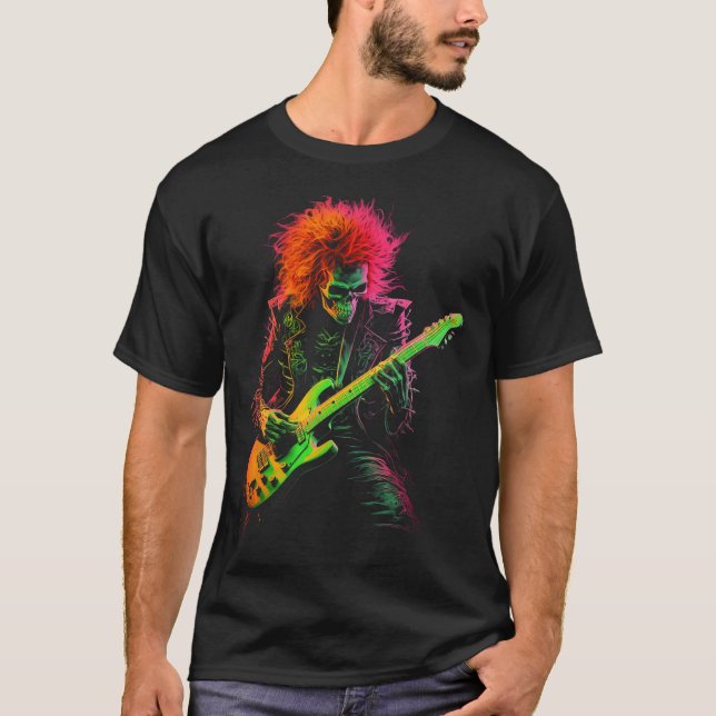 Skeleton Graphic Tee Spela Guitar Sten Band Hall (Framsida)