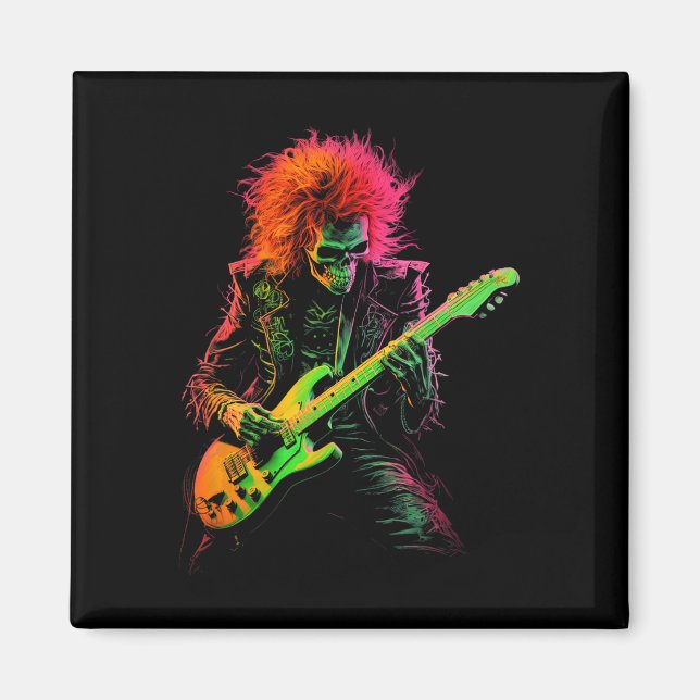 Skeleton Graphic Tee Spela Guitar Sten Band Hall Magnet (Framsidan)