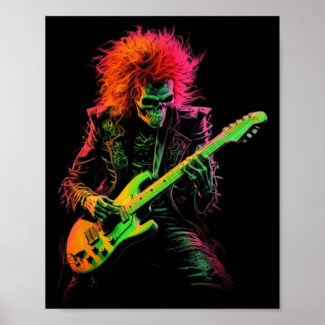Skeleton Graphic Tee Spela Guitar Sten och Hallow Poster (Framsidan)