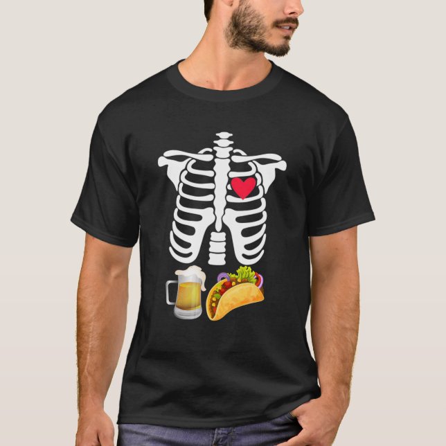 Skeleton Gravid Beer Tacos X-Ray Halloween Cost T Shirt (Framsida)