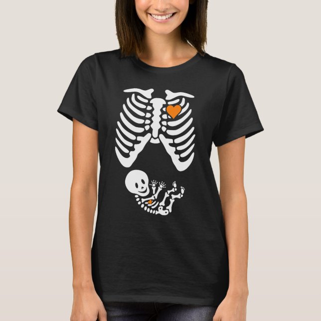 Skeleton Gravid Meddelande XRay Halloween Cos T Shirt (Framsida)