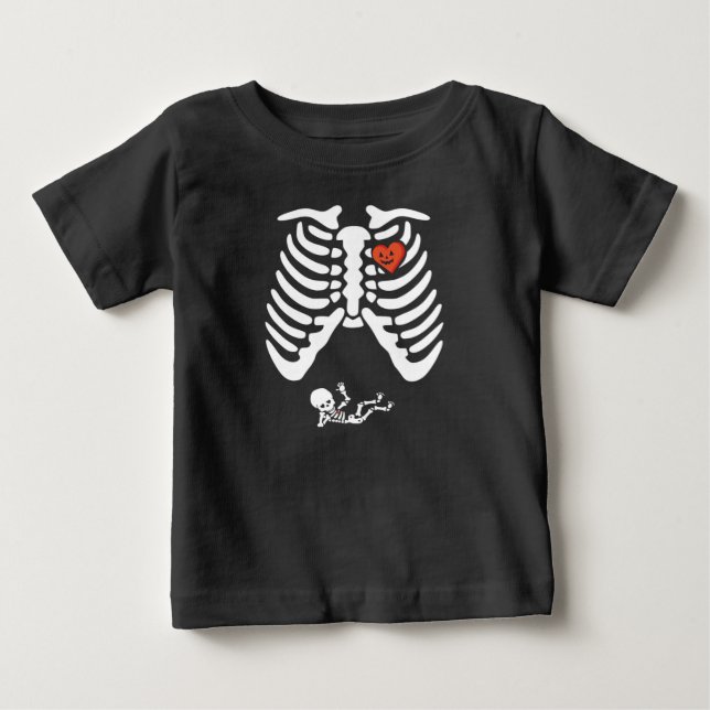 Skeleton gravid pooky Halloween pumpkin baby T Shirt (Framsida)
