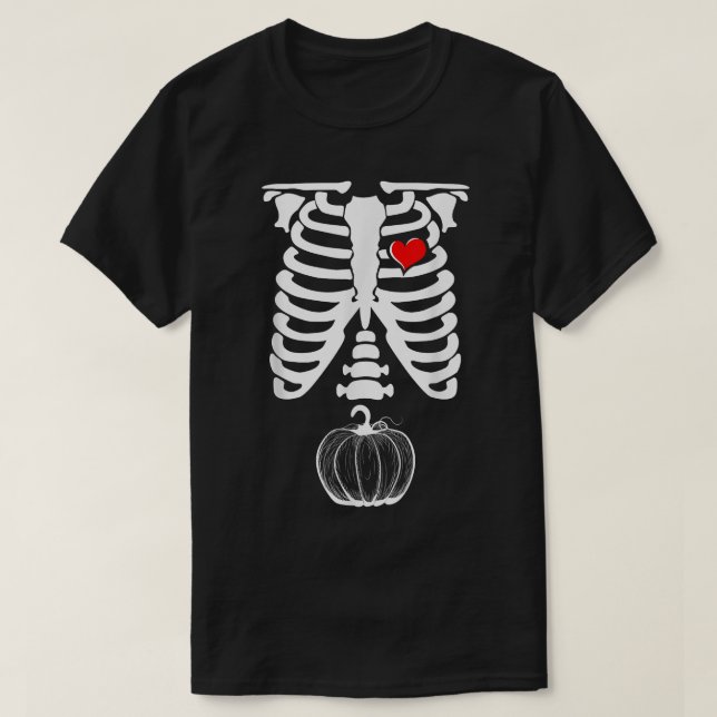 Skeleton Gravid Pumpkin XRay Halloween T Shirt (Design framsida)