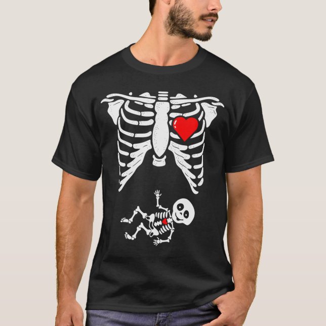 Skeleton Gravid Shirt Baby X-Ray Halloween Preg T (Framsida)